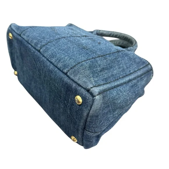 Prada Blue Denim Canapa PM Two Way Tote Bag with Dust Bag - Picture 8 of 11